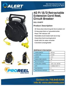 Pro-Reel 4330226793 8140T-P Heavy Duty Industrial Retractable Extension  Cord Reel w/Tri-Tap