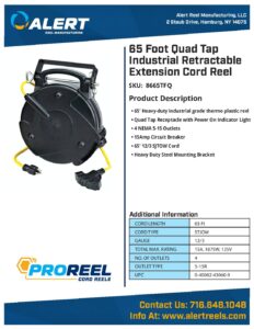 Pro 65 Foot 12/3 Quad Tap Industrial Retractable Heavy Duty