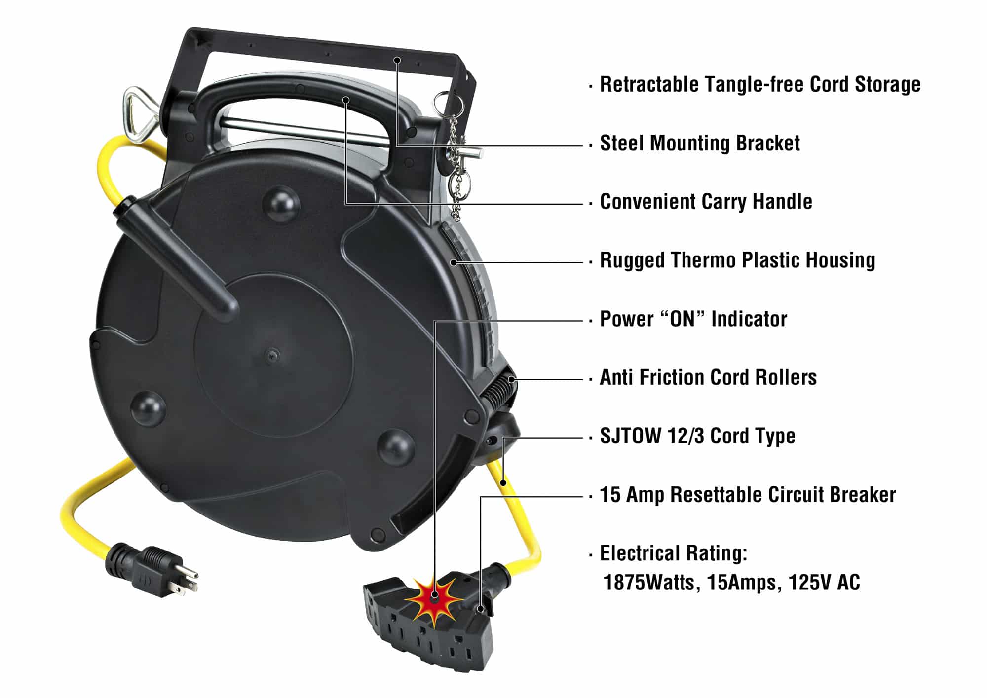 ProReel 65' Retractable Cord Reel w/Quad Outlets - 8665TFQ